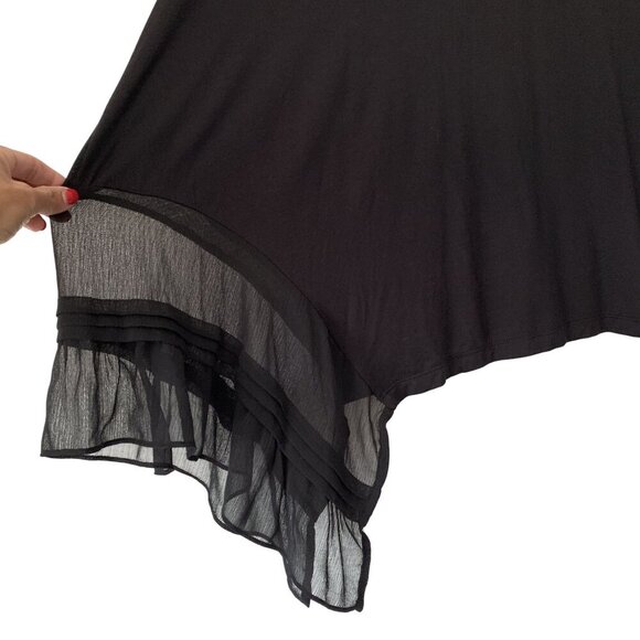 LOGO Lori Goldstein Black Size 3XP Cardigan Open Front Sheer Hem Asymmetrical - Picture 3 of 7